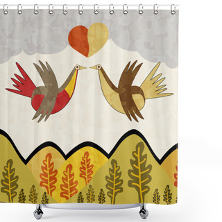 Personality  Birds With Heart - Vector Illustration Shower Curtains