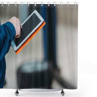 Personality  Male Hand Using Digital Tablet Shower Curtains