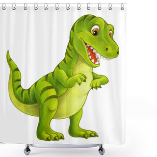 Personality  Cartoon Happy And Funny Dinosaur - Tyrannosaurus - Illustration For Children Shower Curtains