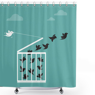 Personality  Vector Image Of A Bird In The Cage And Outside The Cage. Freedom Shower Curtains