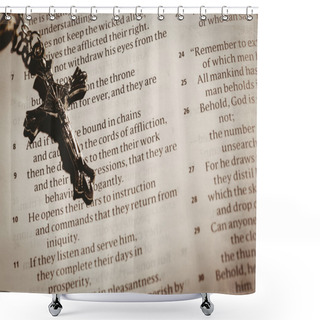 Personality  Open Bible And Wooden Rosary Beads Shower Curtains