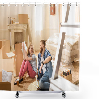 Personality  Couple Sitting On Floor Shower Curtains