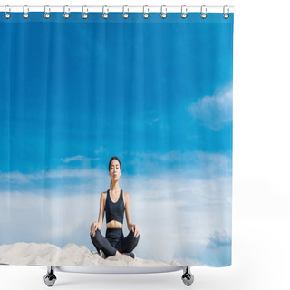 Personality  Woman Meditating In Lotus Pose Shower Curtains