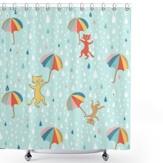 Personality  Raining Cats  Seamless Pattern Shower Curtains