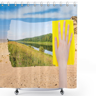 Personality  Hand Deletes Desert By Yellow Cloth Shower Curtains