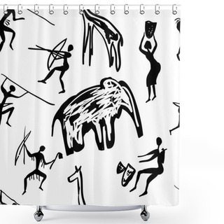 Personality  Seamless Pattern Of Rock Paintings Shower Curtains