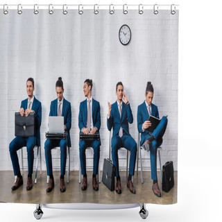 Personality  Collage With Man In Suit Waiting For Interview With Different Emotions Shower Curtains