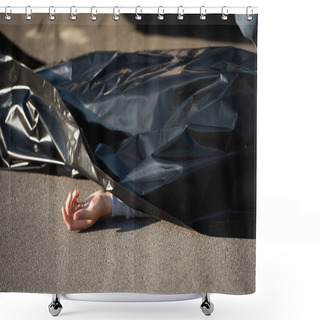 Personality  Close-up View Of Corpse On Road After Traffic Collision Shower Curtains