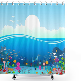 Personality  Sea Life Cartoon Background Shower Curtains
