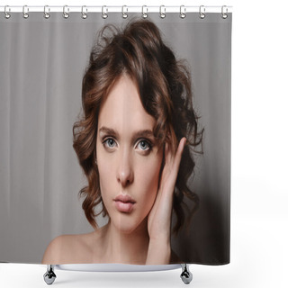 Personality  Beauty Portrait Of Beautiful Blond Girl With Professional Makeup Shower Curtains