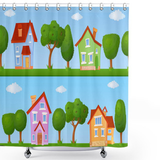 Personality  Summer Streets With Houses And Trees Shower Curtains