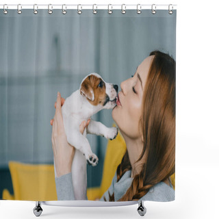 Personality  Woman Kissing Puppy Shower Curtains