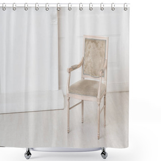 Personality  White Old-fashioned Retro Style Chair Standing In An Empty Room Shower Curtains