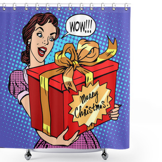 Personality  Woman With Christmas Gift Shower Curtains