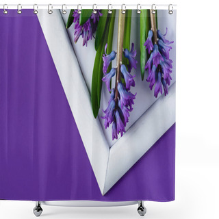Personality  Top View Of Hyacinth Flowers On White Frame On Purple Surface Shower Curtains