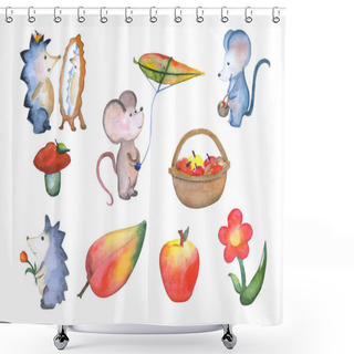 Personality  Forest Cute Little Animals Fall Season Watercolor Illustration, Hand Painted Nursery Illustrations Shower Curtains