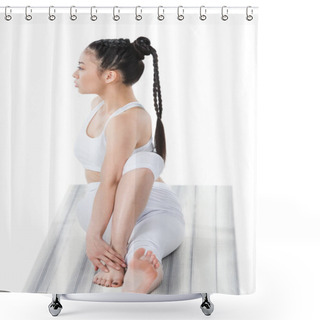 Personality  Asian Woman In Twisting Sage Pose Shower Curtains