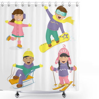 Personality  Funny Kids And Winter Sports. Shower Curtains