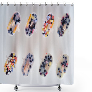 Personality  Top View Of Fresh Frozen Homemade Ice Cream With Organic Fruits And Berries On Grey    Shower Curtains