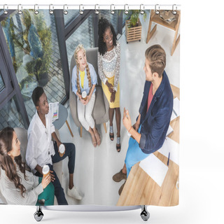 Personality  Multiethnic Coworkers Having Coffee Break Shower Curtains