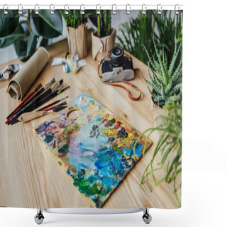 Personality  Creative Workplace With Art Supplies Shower Curtains