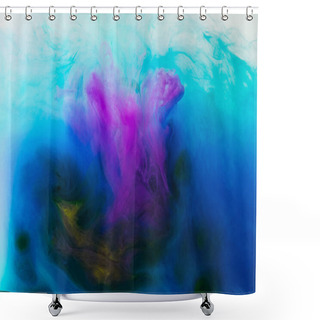 Personality  Full Frame Image Of Mixing Of Blue, Turquoise, Yellow And Purple Paints Splashes  In Water Shower Curtains