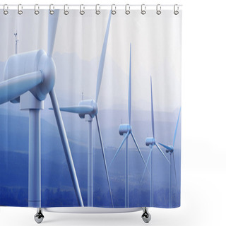 Personality  Wind Turbines With Distant Mountains Shower Curtains
