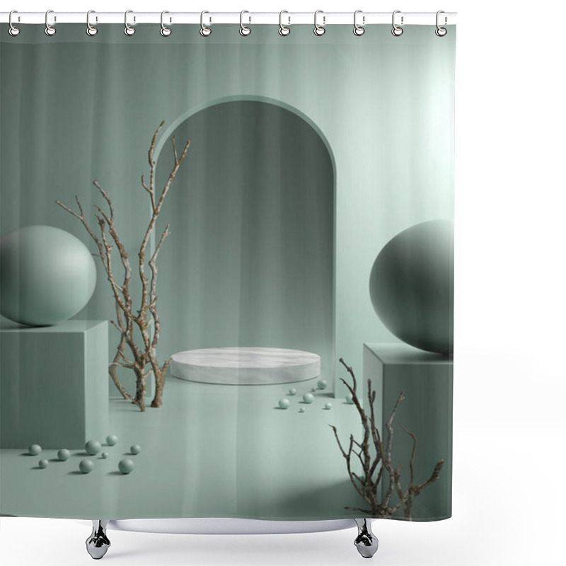 Personality  Display Marble Template Exhibition On Sage Green Background 3D Render shower curtains