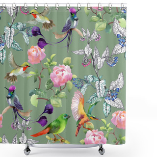 Personality  Pattern With Colorful Flowers And Birds   Shower Curtains