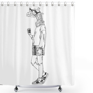 Personality  Giraffe Woman In Pullover And Skinny Jeans Shower Curtains