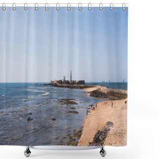 Personality  Scenic View Of Spanish Beach Under Blue Clear Sky Shower Curtains