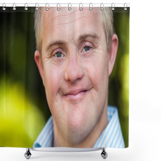 Personality  Face Shot Of Handsome Handicapped Boy. Shower Curtains