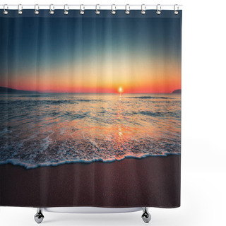 Personality  Sea Wave Close Up, Low Angle View, Sunrsie Shot Shower Curtains