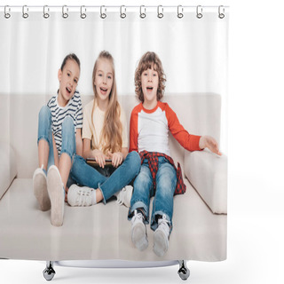 Personality  Kids Using Digital Tablet  Shower Curtains