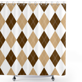 Personality  Seamless Argyle Pattern In Shades Of Dark Brown With White Stitch. Vector Illustration Shower Curtains