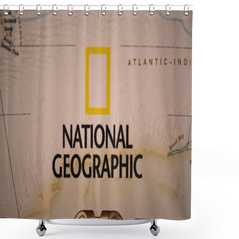 Personality  Bratislava, Slovakia, July 3, 2018: National Geographic Logo On World Map Shower Curtains