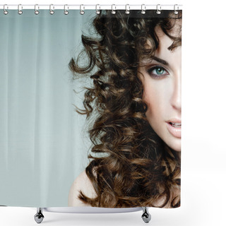 Personality  Beautiful Brunette With Curly Hair Shower Curtains