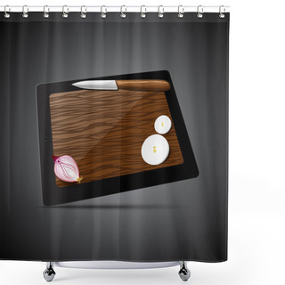 Personality  Vector Tablet Computer With Knife And Onion Shower Curtains