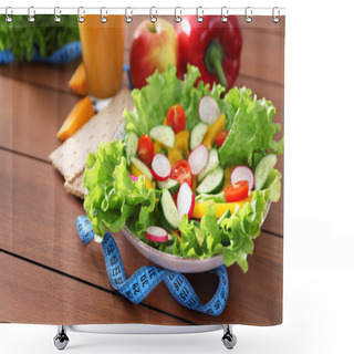 Personality  Vegetable Salad On Wooden Table Shower Curtains