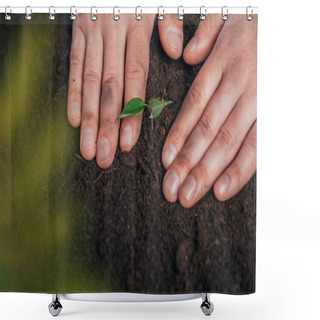 Personality  Partial View Of Man Planting Young Plant In Ground, Earth Day Concept Shower Curtains