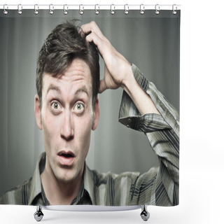 Personality  Scratching Head Confusion Caucasian Man Portrait Shower Curtains
