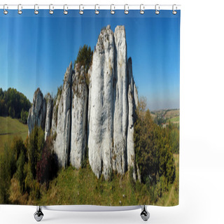 Personality  Panorama Of Limestone Rock, Polish Jurassic Highland. Shower Curtains