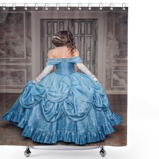 Personality  Beautiful Medieval Woman In Blue Dress, Back  Shower Curtains
