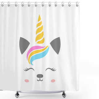 Personality  Happy Unicorn Face Vector. Cute Unicorn Face. Vector Cartoon Character Illustration. Design For Child Card,t-shirt.Girls,kid.magic Concept.Isolated On White Background. Horse With Gold Horn And Beauty Shower Curtains