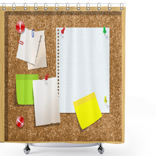 Personality  Corkboard With Paper Notes, Memo Stickers. Vector Illustration Shower Curtains