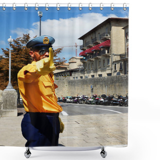 Personality  Police On The Streets Of San Marino, Europe Shower Curtains