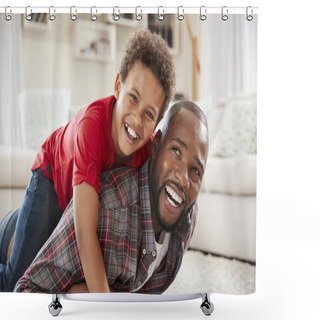 Personality  Son Climbing On Fathers Back, Playing Game In Lounge Together Shower Curtains