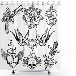 Personality  Tattoo Monochrome Elements Set Shower Curtains