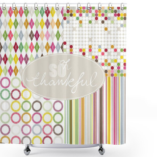 Personality  So Thankful Colorful Argyle Diamond Circles Dots Stripes Geometric Seamless Pattern Set With Oval Frame On White Background Shower Curtains