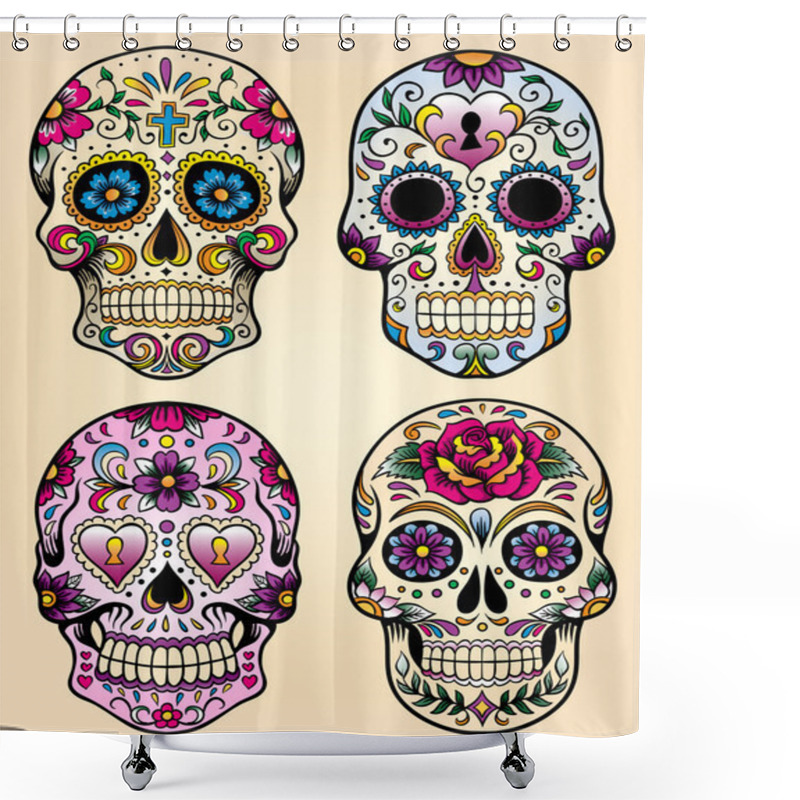 Personality  Day of the dead vector illustration set shower curtains